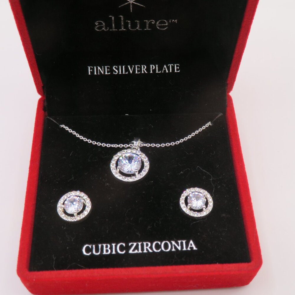 Silver Plated CZ Necklace Earrings Set - Picture 2 of 7